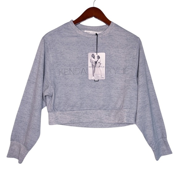 KENDALL & KYLIE NWT Cropped Logo Sweatshirt Size Large in Heather Gray - Picture 11 of 11